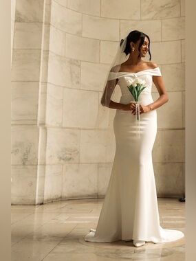 NWT Lulus Arienne White Off-the-Shoulder Mermaid Maxi Dress- Still Full Price